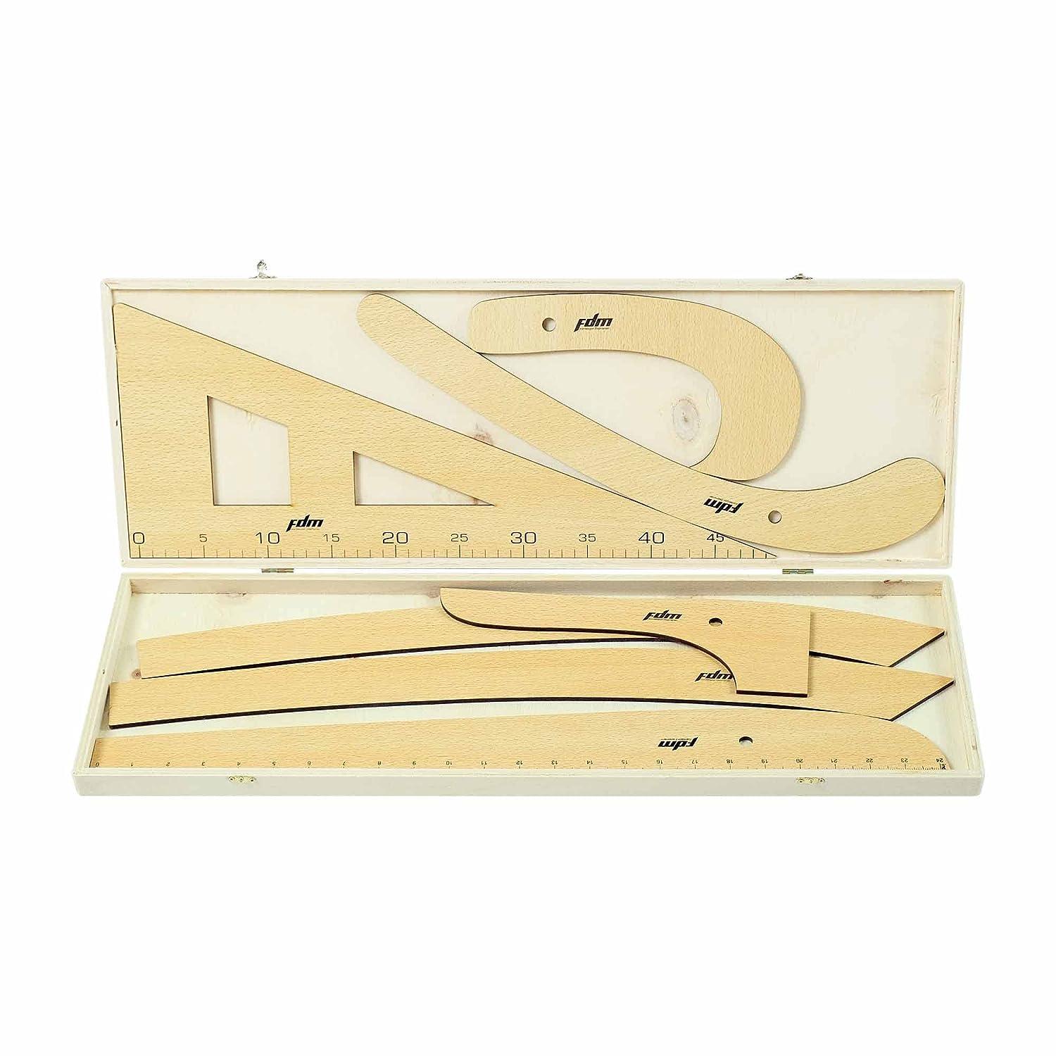 FDM 7 Piece Wooden Fashion Drawing Ruler Set for Tailors, Designers