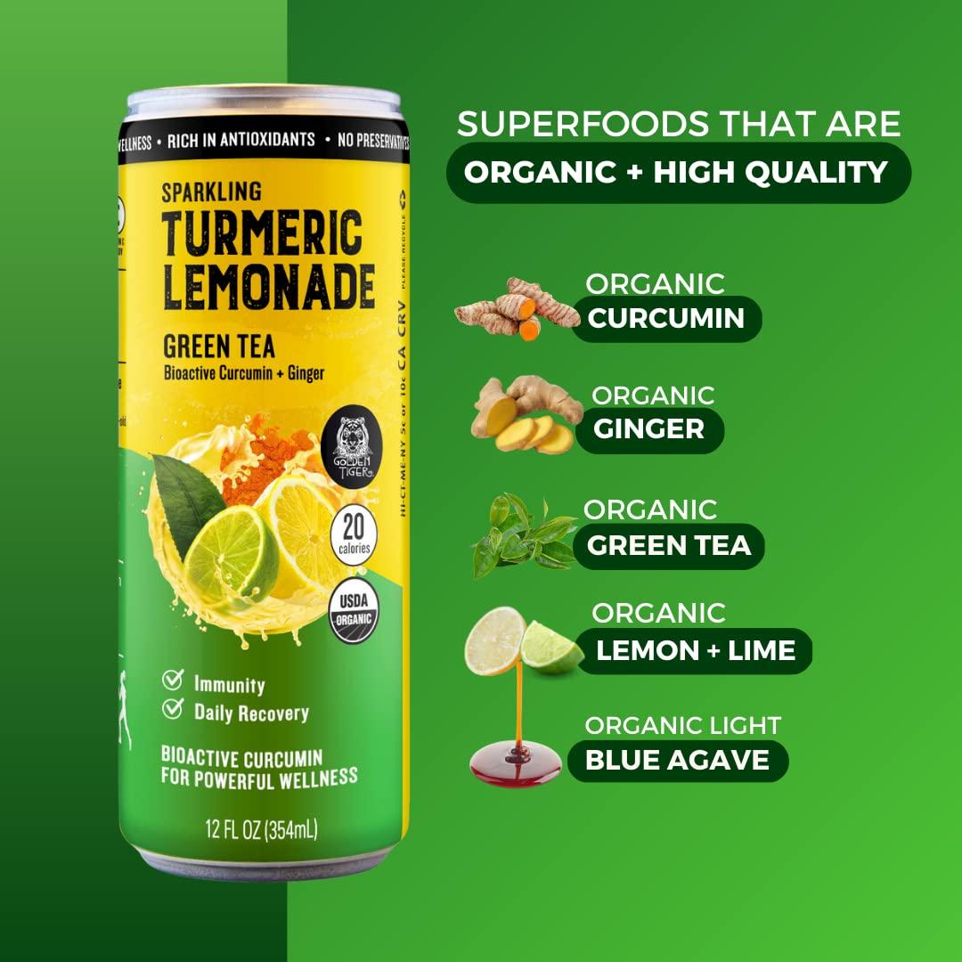Golden Tiger Organic Sparkling Turmeric Lemonade with Green Tea 12