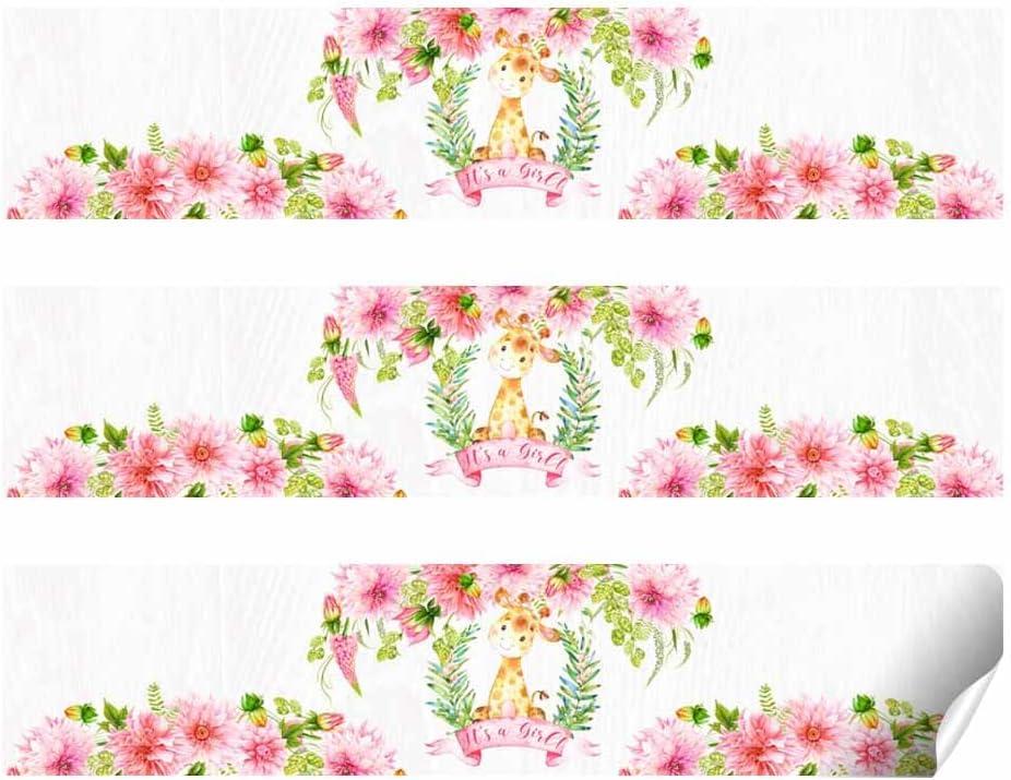 Watercolor Pink Dahlia Giraffe Baby Shower Waterproof Bottle Sticker ...