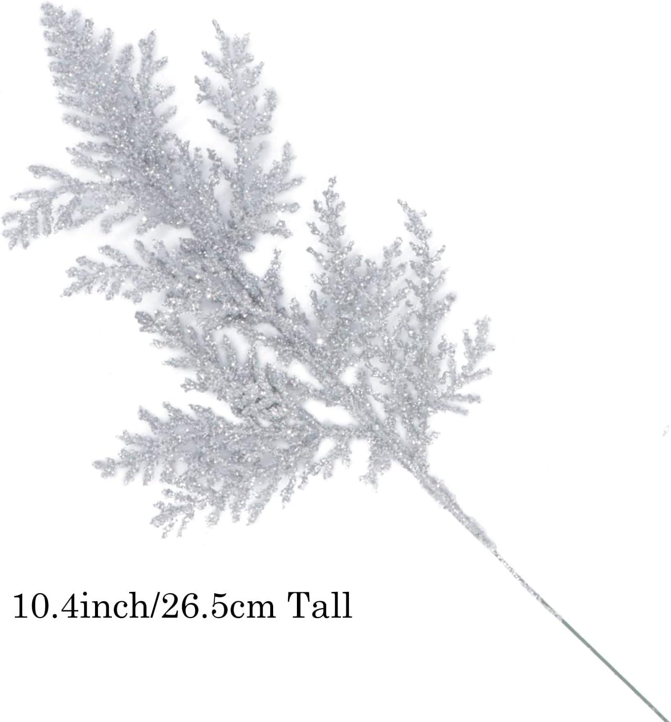 20Pcs Christmas Tree Picks Sprays 10.4 Glitter Artificial Pine