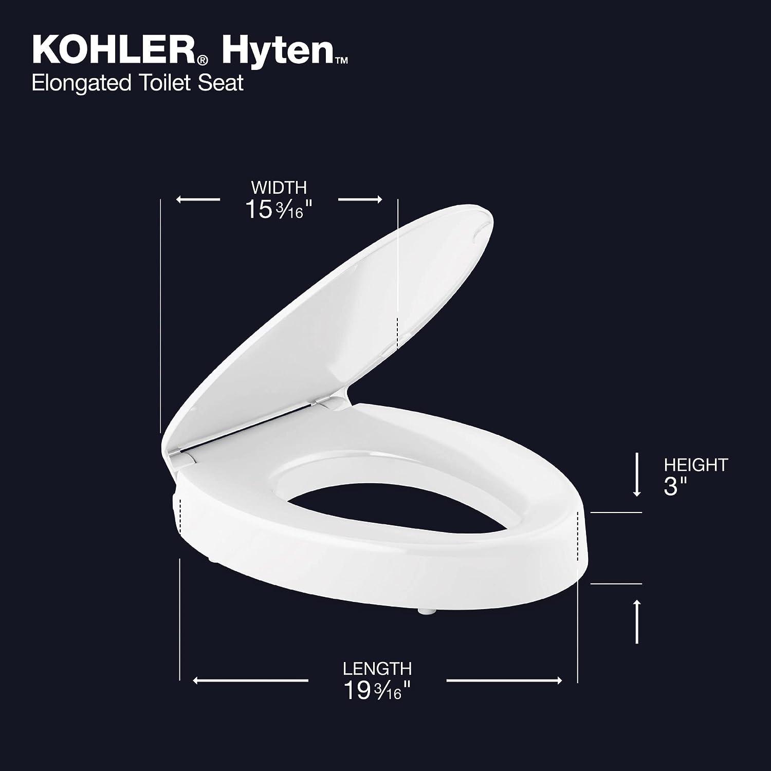 KOHLER Hyten Elevated QuietClose Elongated toilet seat, White Elongated White