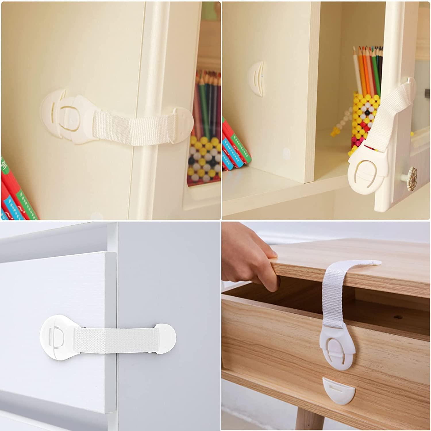 4 Pack Baby Locks Child Safety Strap Locks, Safe Quick and Easy Adhesive  Cabinet Drawer Door Latches for Fridge, Cabinets, Drawers, Dishwasher
