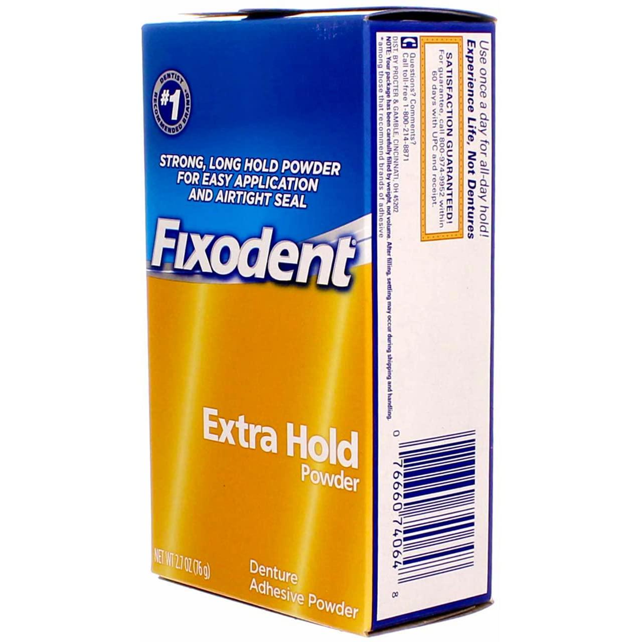 Fixodent Extra Hold Denture Adhesive Powder 2.7oz Strong and Long