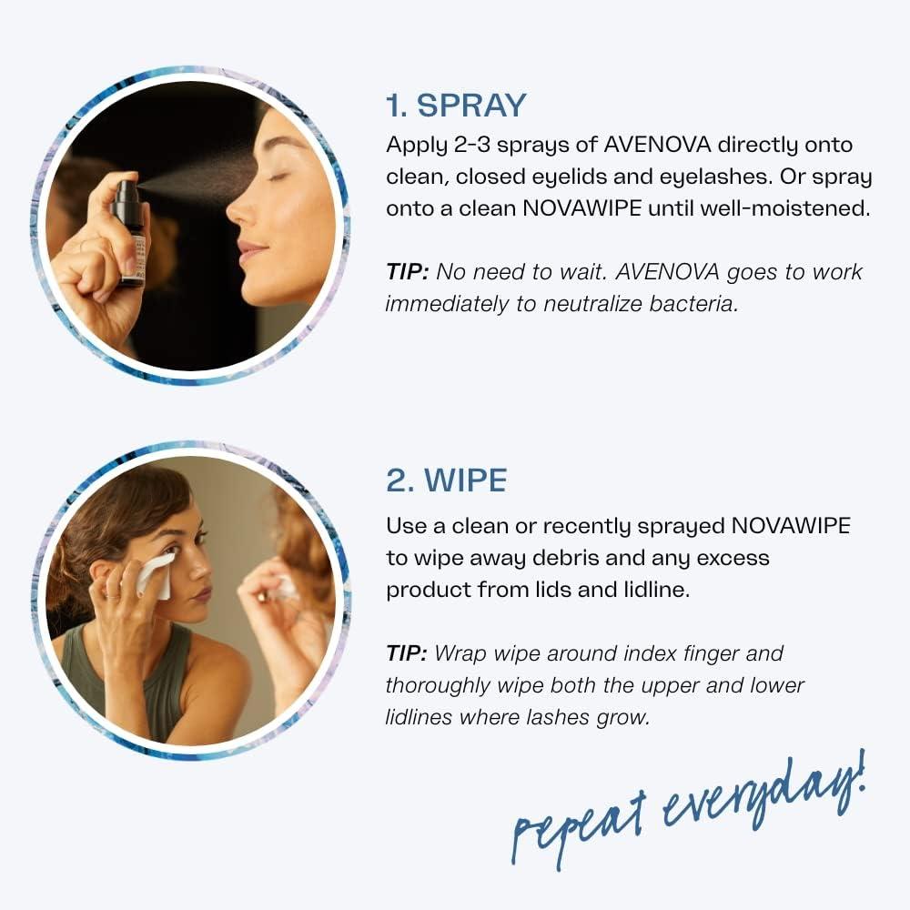 Avenova Eyelid and Lash Cleanser Spray with NovaWipes, Contains Pure Hypochlorous Acid to Give