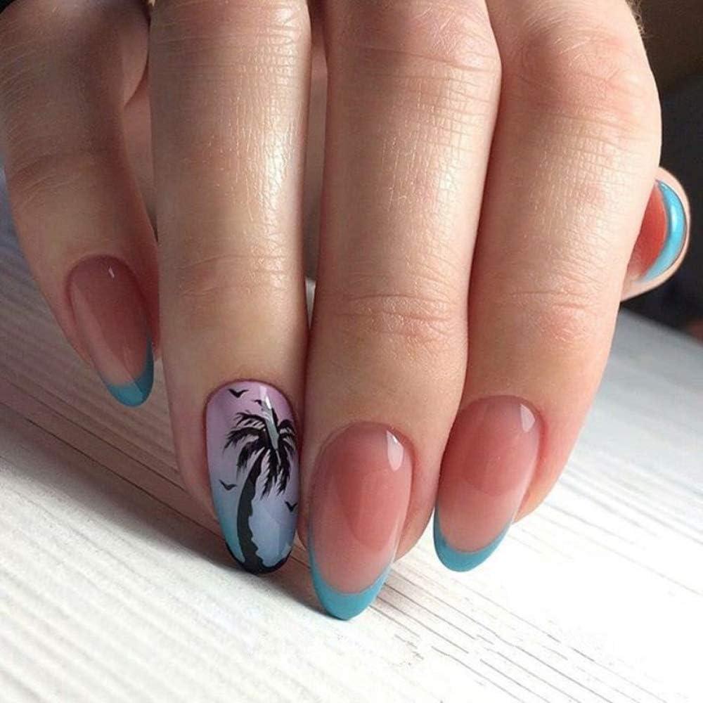 Tropical Beach Palm Leaf Nails Design