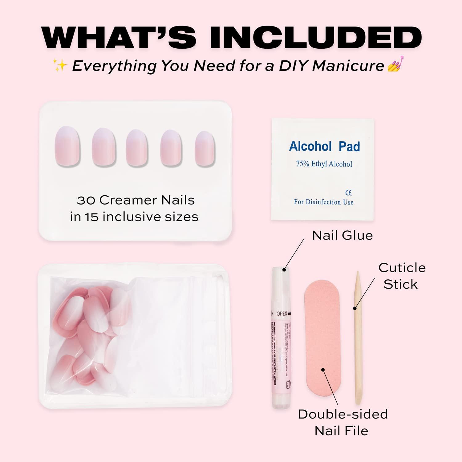 Press On Nails Creamer UV Finish Neutral Ombre Short