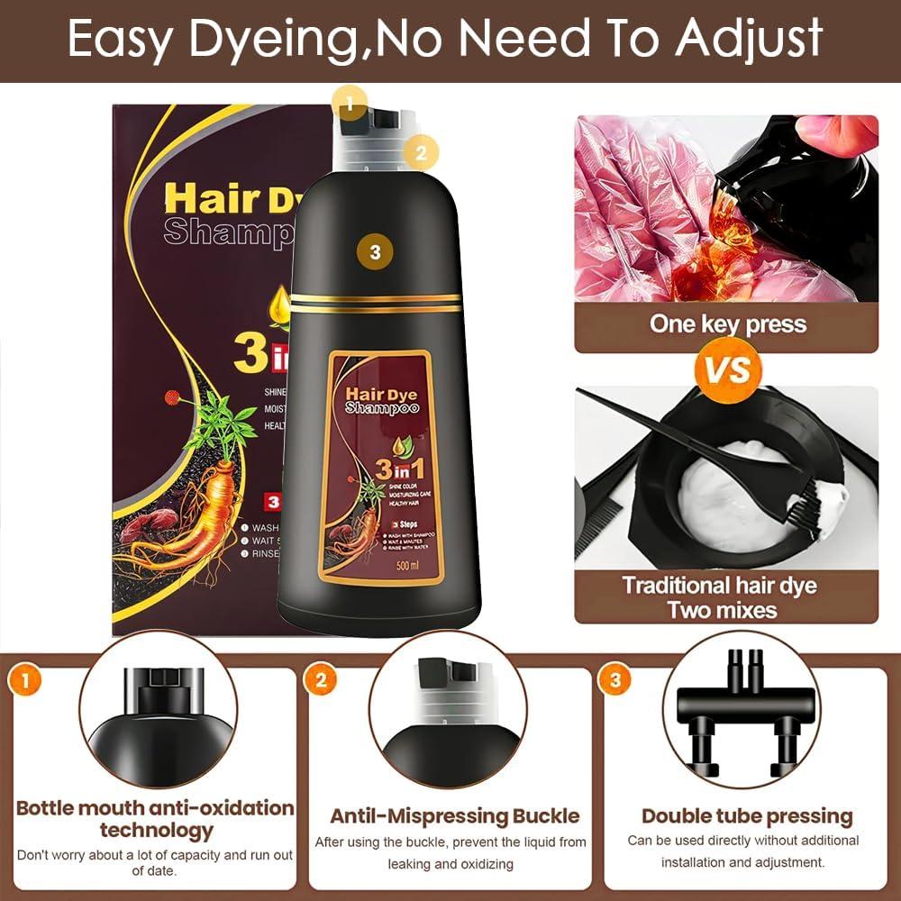 3-in-1 Hair Dye Shampoo for Instant Grey Coverage - Herbal