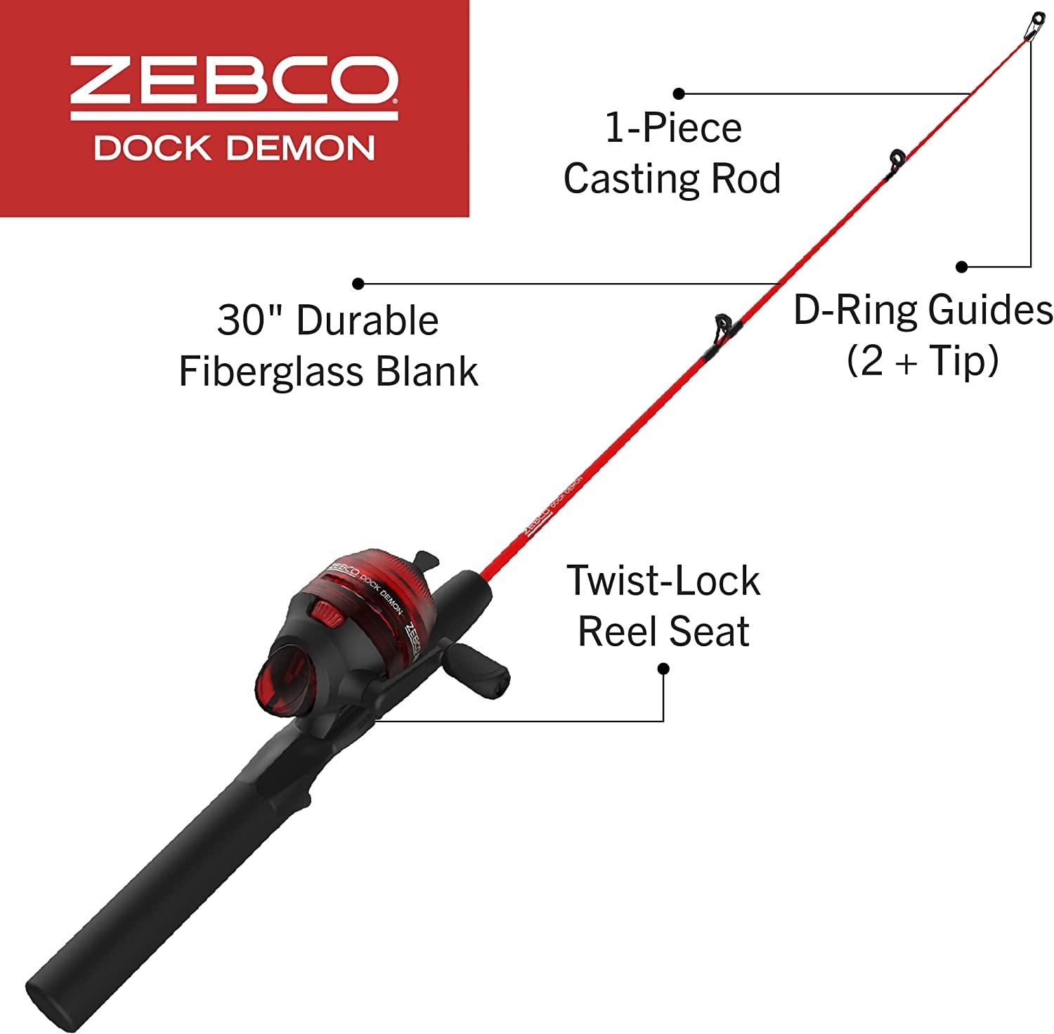 Zebco Dock Demon Spinning Reel or Spincast Reel and Fishing Rod