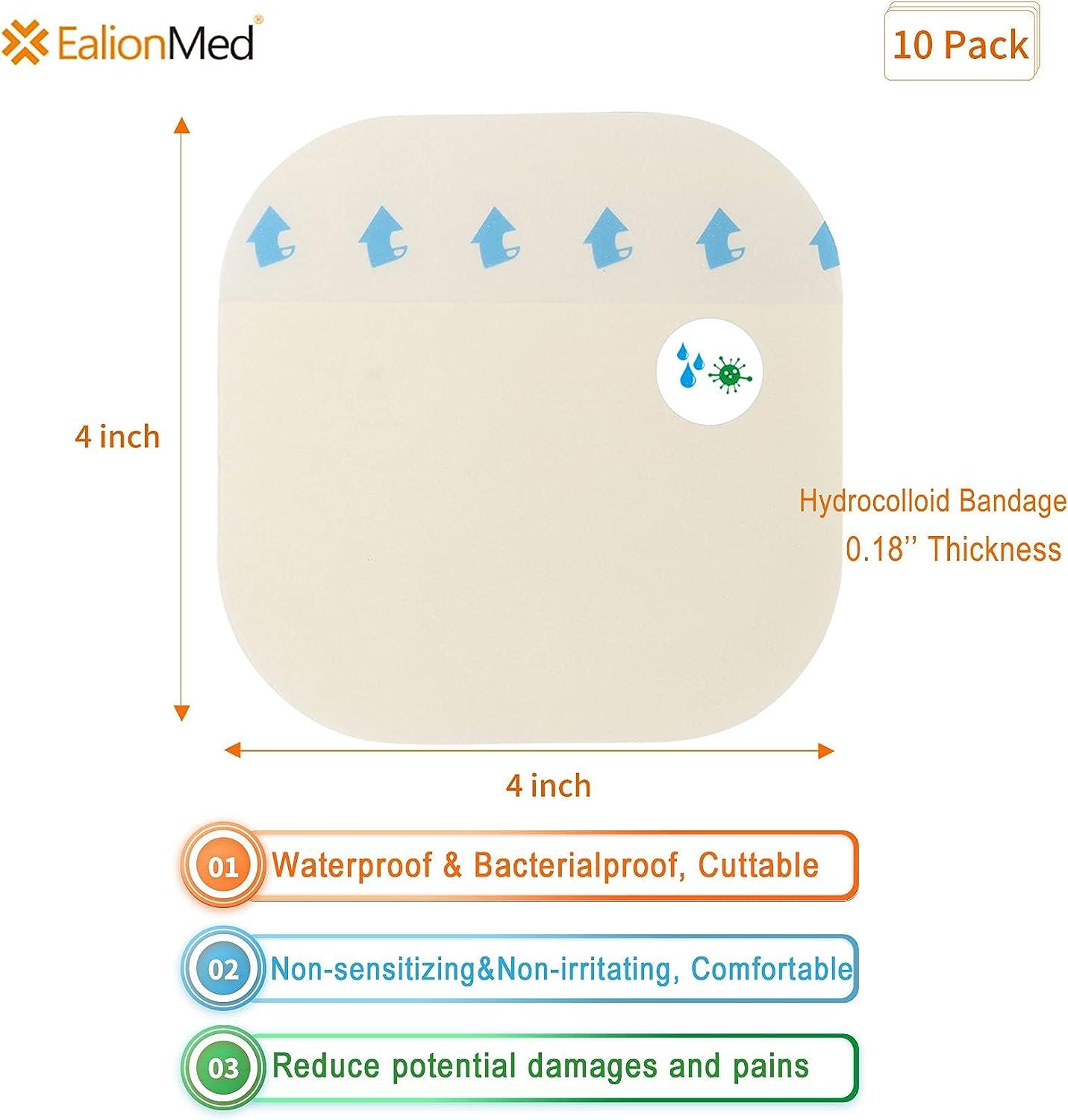 Hydrocolloid Thin Wound Dressing 4'' x 4'' 10 Pack Ideal for Pressure Ulcers, Bed Sores