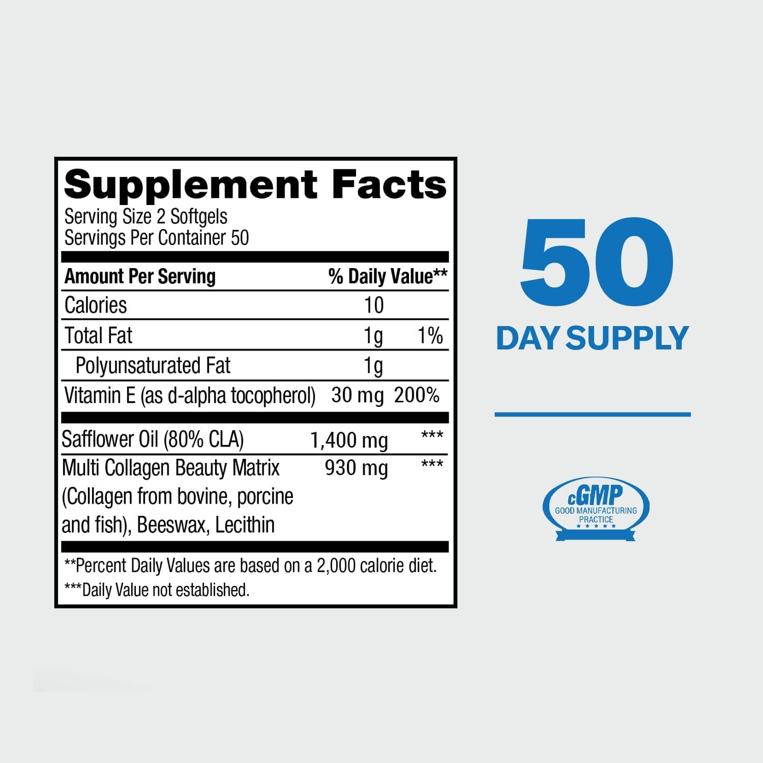 Performix AbCuts CLA + Collagen 100 Softgels for Men and Women, Non