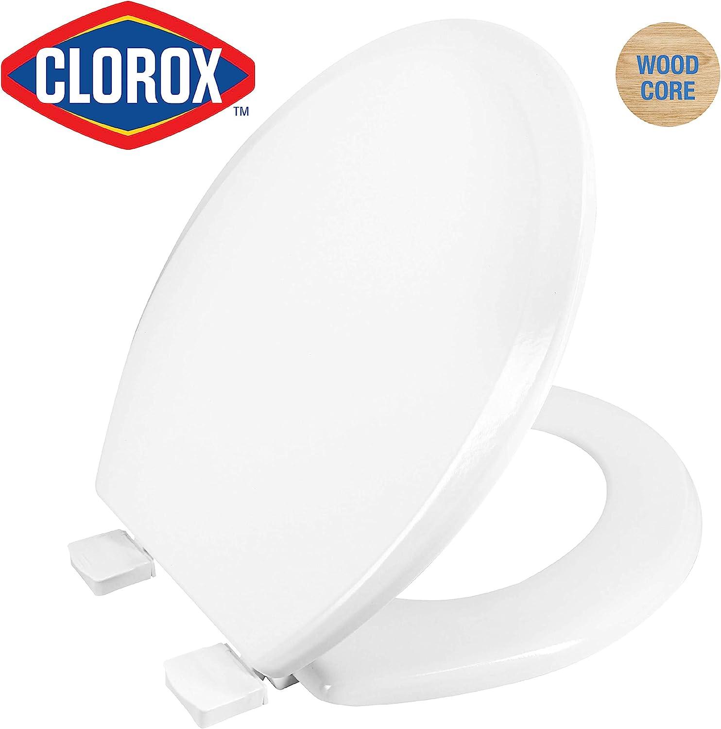 Clorox Antimicrobial Round Wood Toilet Seat EasyOff Hinges Wiggle