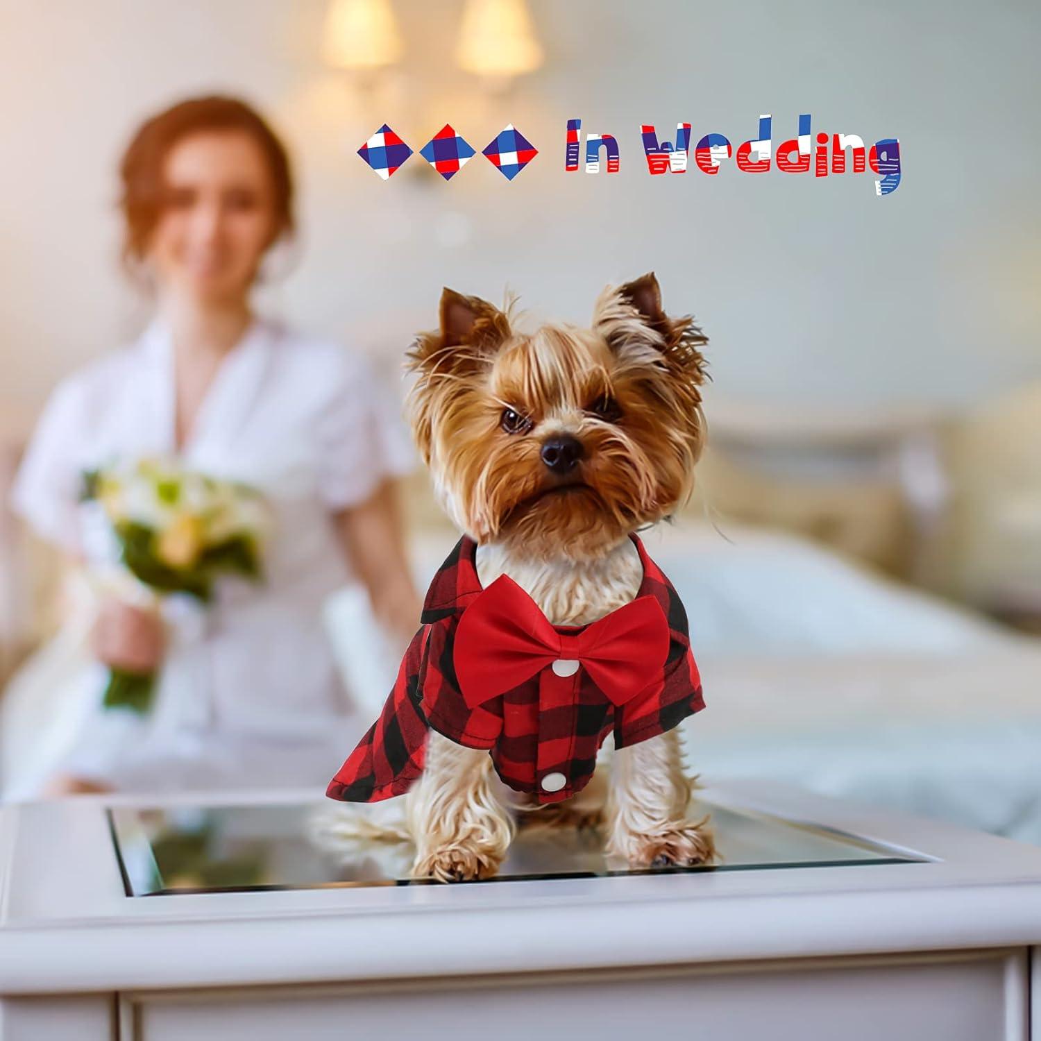 GINDOOR 2 Pack Plaid Dog Shirt with Bow Tie Combo for Small Medium Large Dogs and Cats Cute Boy Dog Clothes for Birthday Party and Holiday Photos