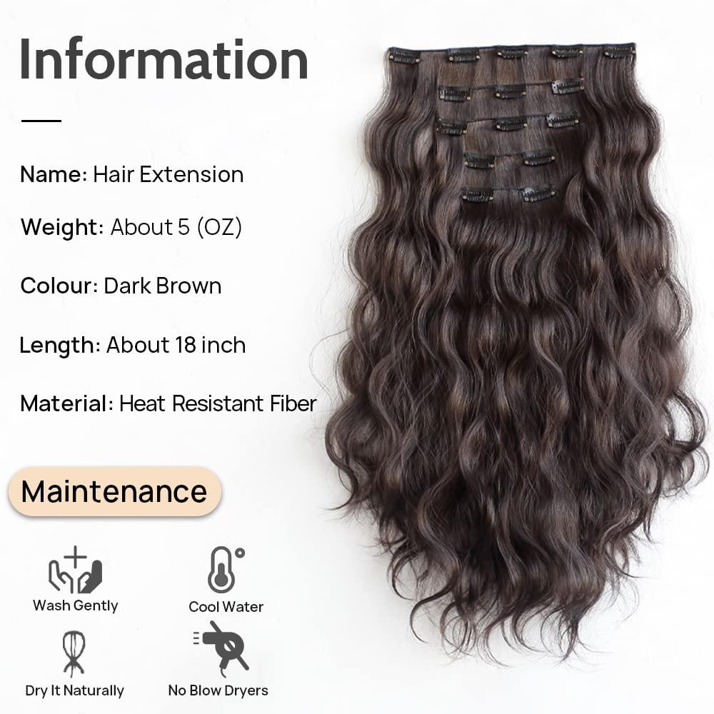 Dark Brown Hair Extensions StrRid Clip in Hair Extension Wavy 18