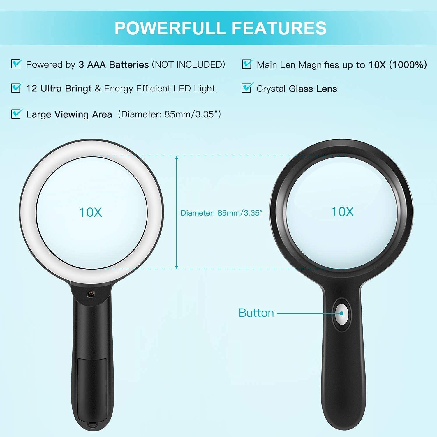 HYOIIO 10x Magnifying Glass with Light, Lighted Magnifying Glass