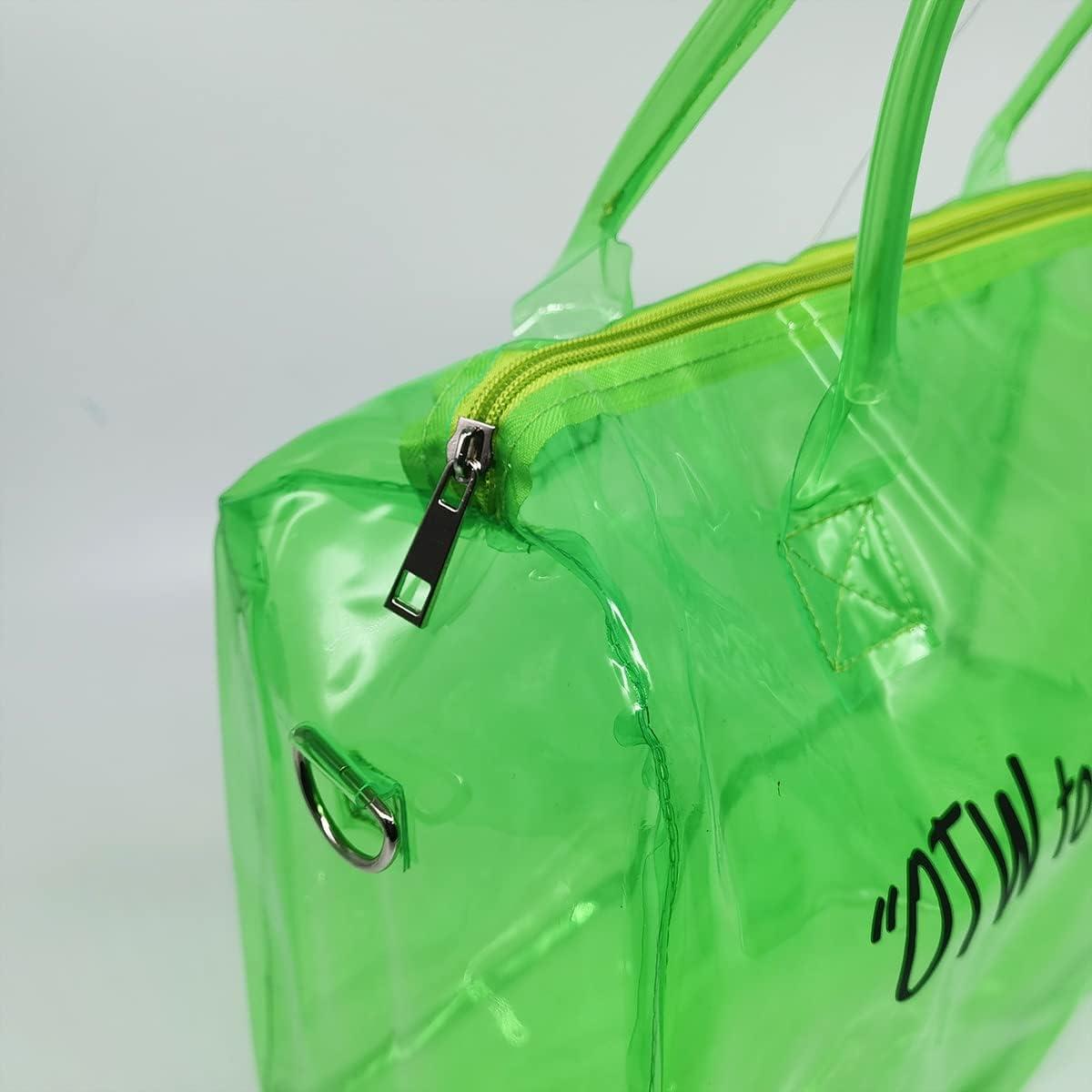 Clear Gym Bag for Women,Spend Night Bag Clear PVC Tote Bag Large Sports Duffel  Bag Bright Candy Color Jelly Bag with Durable Metal Zipper for Gym, School,  Travel, Beach Green