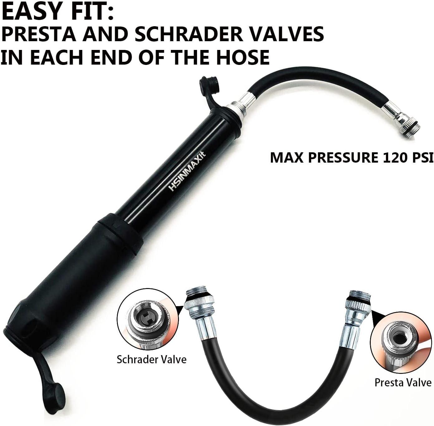  All-in-One Bike Pump Kit - Compact and Portable 120 PSI Mini  Pump with Gauge, Needle, Patch Kit, Valve Caps and Frame Mount for Presta &  Schrader : Sports & Outdoors