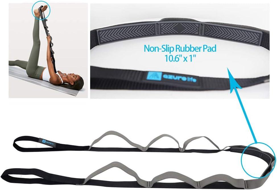 AZURELIFE 11 Loop Half Elastic Stretch Strap for Yoga Physical Therapy Dance Gray Instruction Guide Included