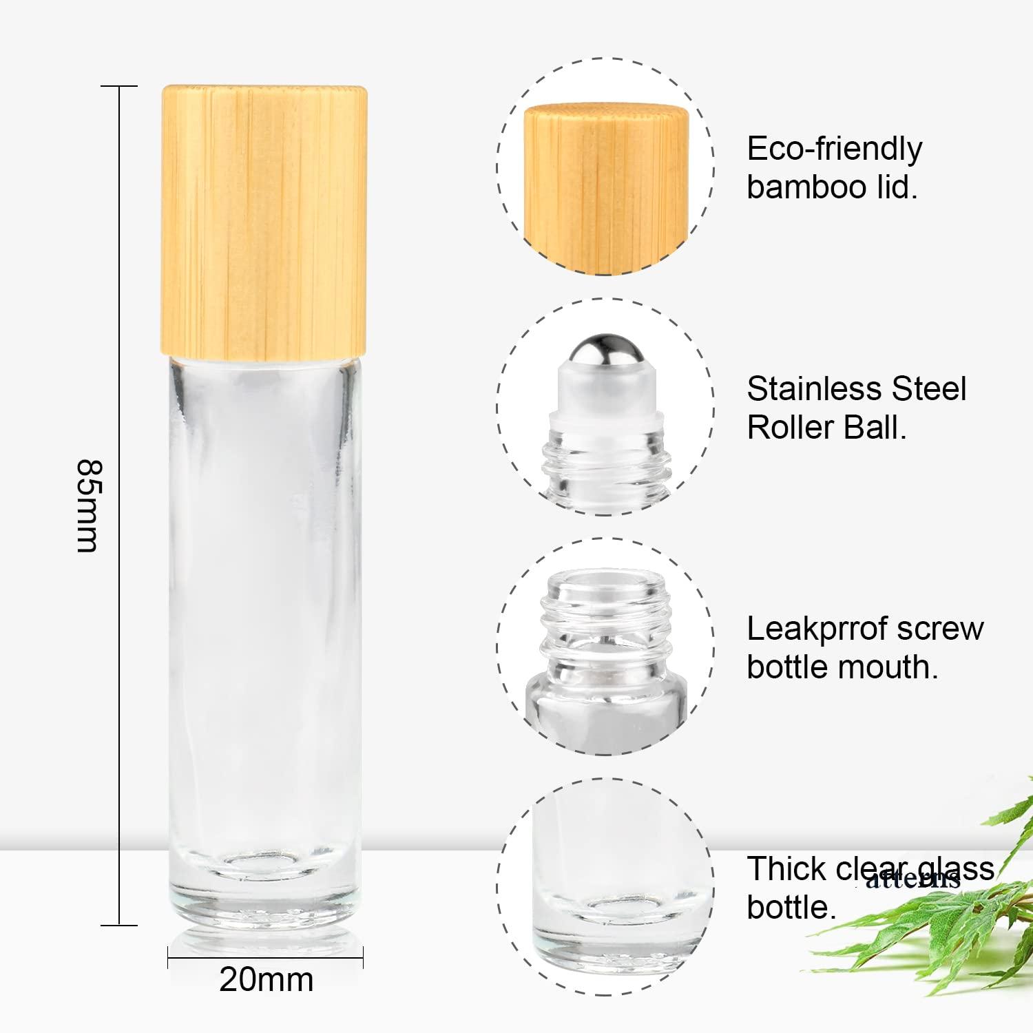 Clear Refillable Glass Empty Roll on Bottles Roller Bottle,10ml Bamboo