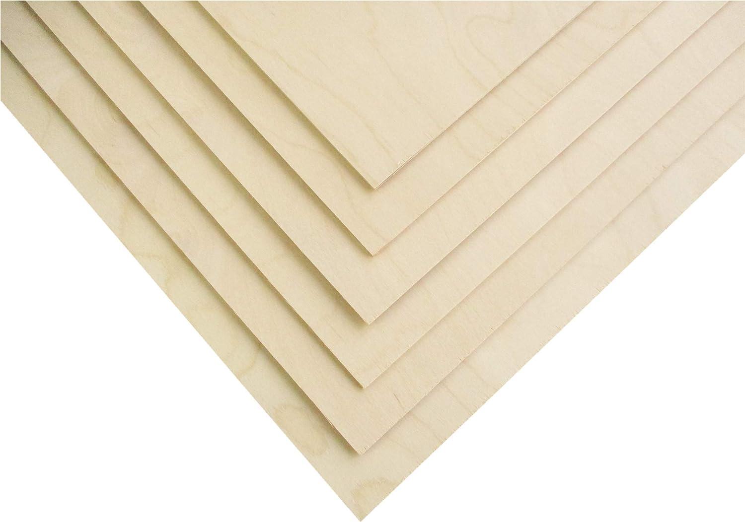 Premium Baltic Birch Plywood,3 mm 1/8x 12x 18 Thin Wood 6 Flat Sheets  with B/BB Grade Veneer for DIY Arts and Crafts,Woodworking,Scroll Sawing