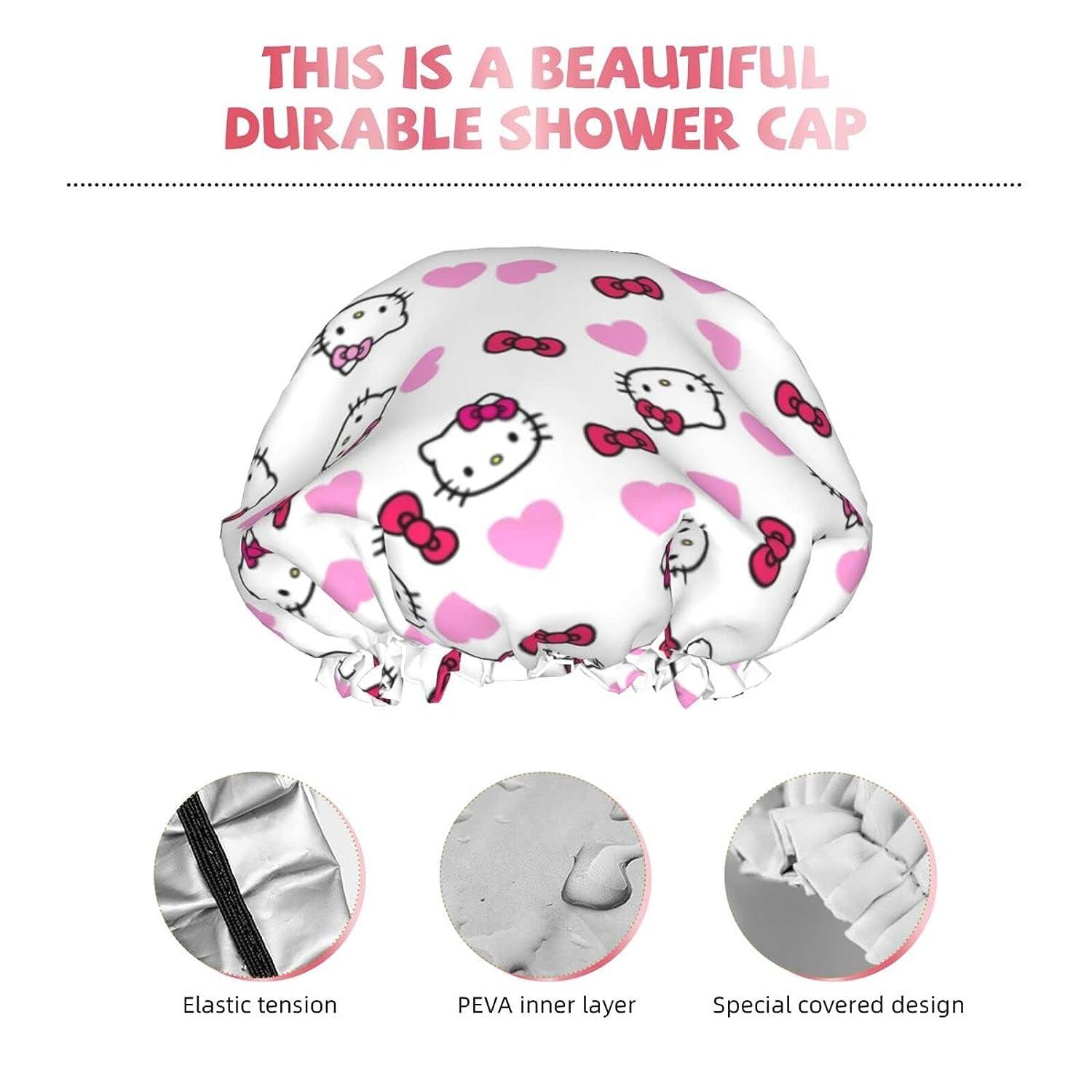 Cute Shower Cap for Girl Women Reusable Waterproof Long Hair Double