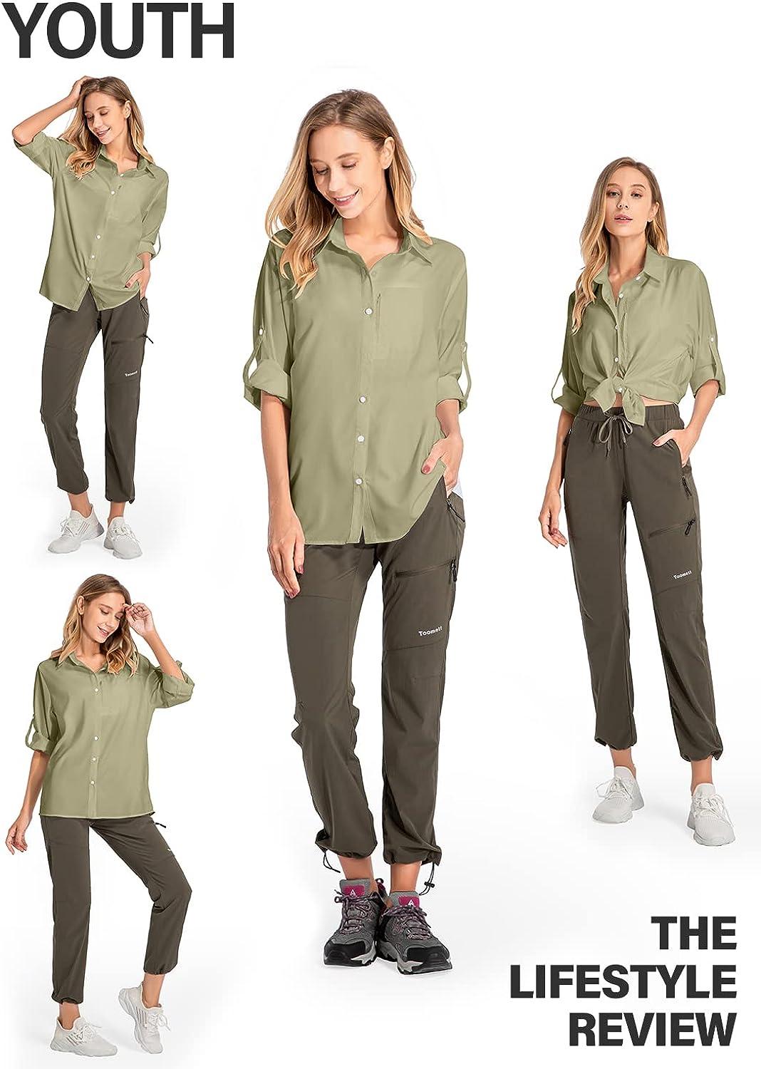 Women's Long Sleeve Safari Clothes UPF 50+ Hiking Fishing Shirts,Sun  Protection Quick Dry Light Cooling Shirts Khaki Small
