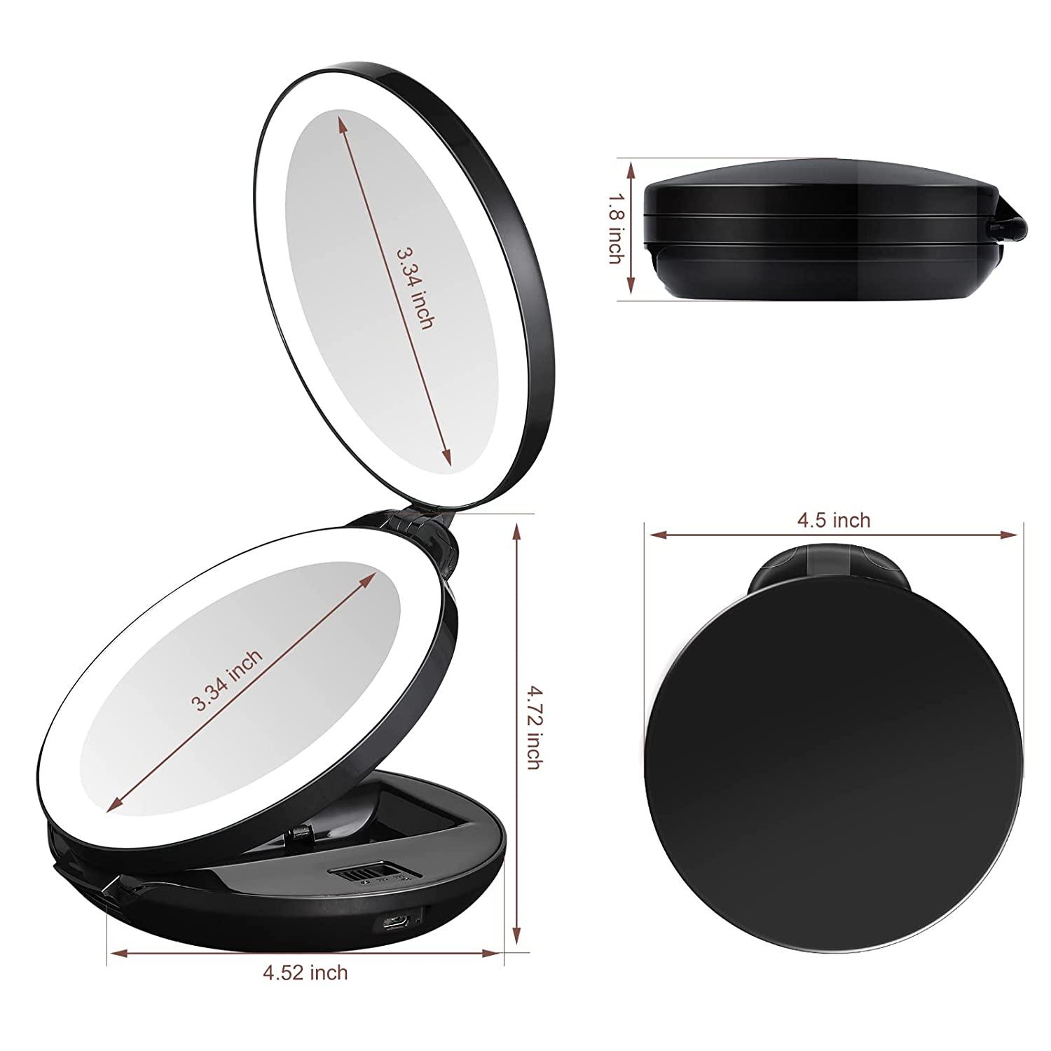 KEDSUM Upgraded Rechargeable LED Lighted Travel Magnifying Mirror, 1X