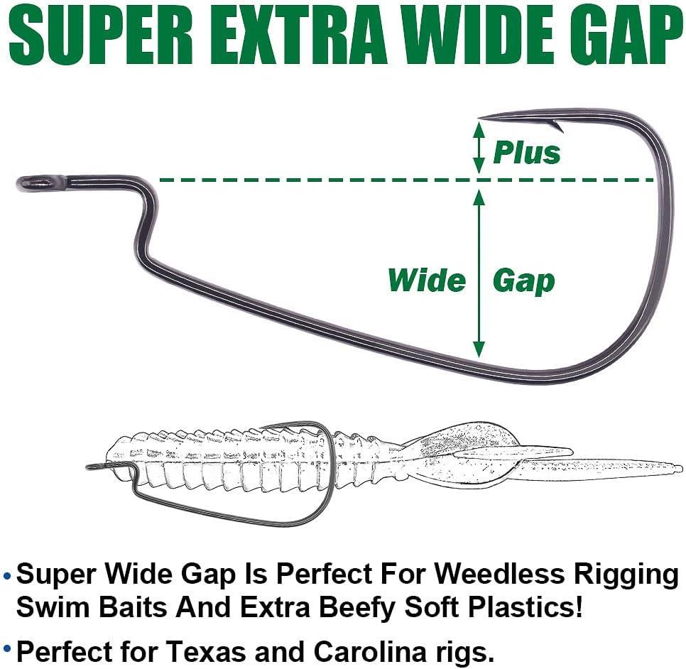UCEC Fishing Hooks, 100PCS/ 60PCS EWG Offset Worm Hooks Bass Hooks Wide Gap  2X Strong Senko Bait Texas Rig Jig Fish Hooks for Bass Trout Saltwater