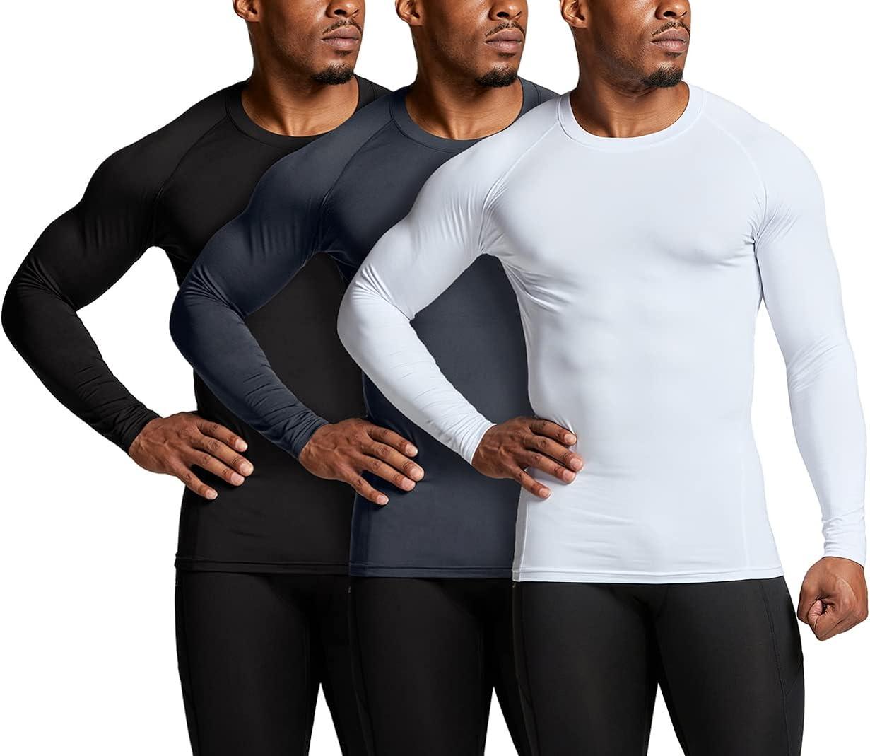 ATHLIO 1 or 3 Pack Men's Thermal Long Sleeve Compression Shirts Winter Gear  Sports Base Layer Top Athletic Running T-Shirt Active Top 3pack Black/  Charcoal/ White Medium