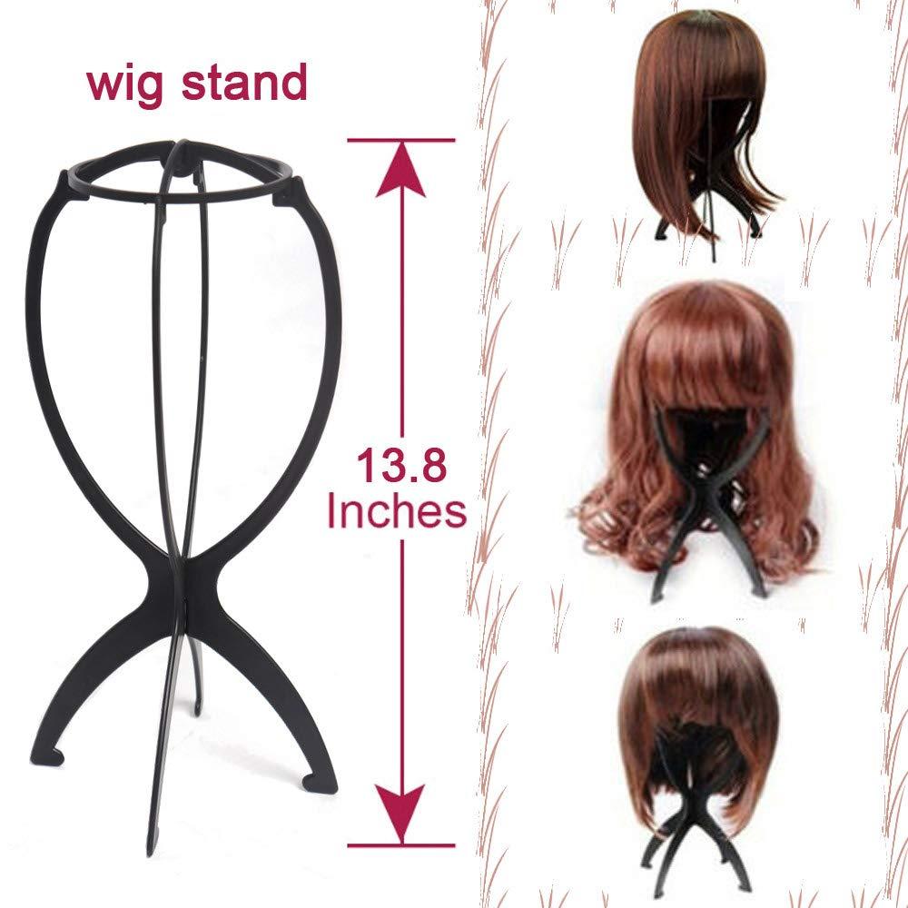 Messen 12 Pieces Wig Stands Wig Holder Wig Head Stand Portable Collapsible  Wig Stand Durable Wig Drying Stand Travel Wig Display Tool (Black)