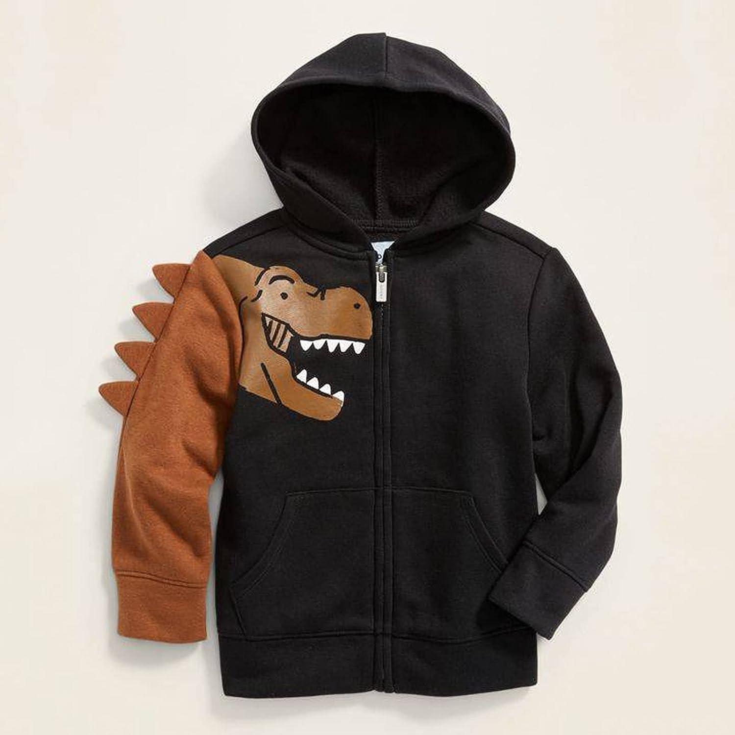 Dinosaur Baby Boys Zip-Up Sweatshirt with Pocket Black Toddler - Main Image