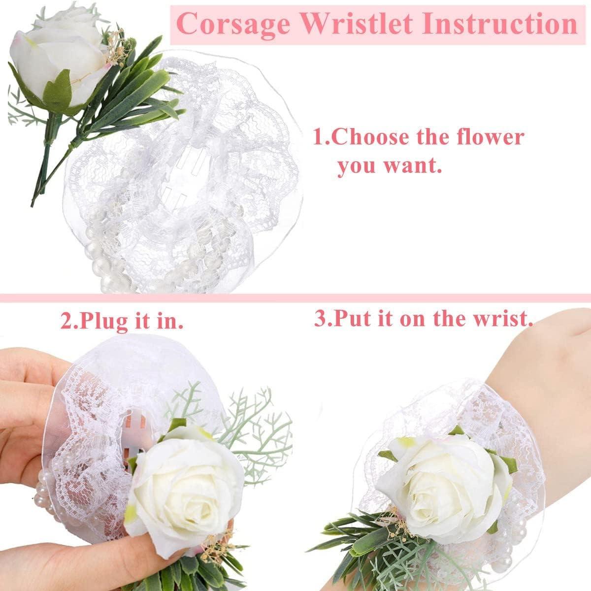 Maidston 14 Pieces Corsage Wristlet Band and Boutonniere Set Stronger  Magnetism Wedding Corsages Elastic Pearl Lace Bracelets DIY Wrist Bracelet  Boutineers for Prom Beach Party Bride