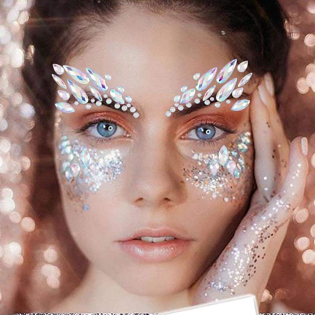 Bomine Rhinestone Face Stickers Mermaid Face and Chest Gems Jewels Festival  Halloween Body Jewelry Stickers Crystal Temporary Tattos for Women and  Girls 2 Sets