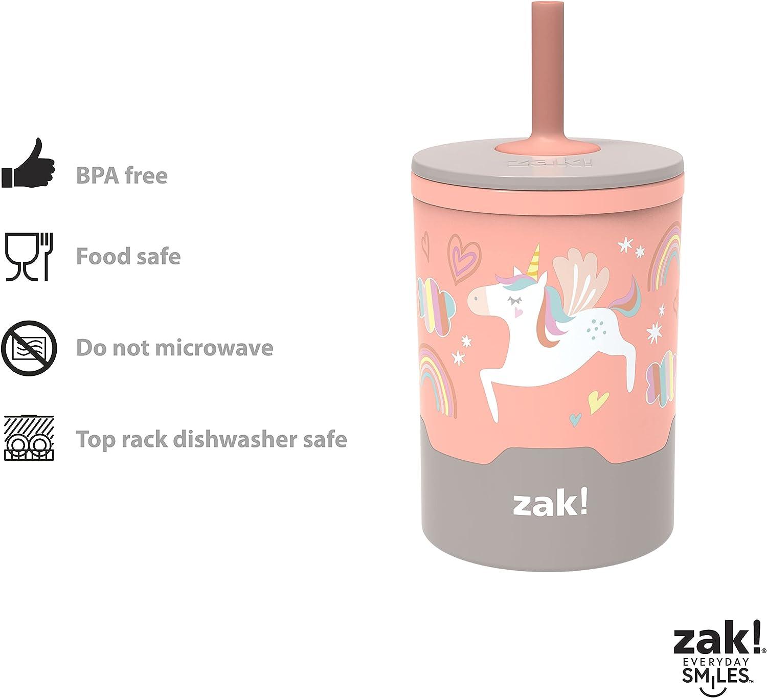 Zak Designs Mighty Mug 10 oz Spill-Proof Kids Water Tumbler Plastic with  Silicone Straw and No-Tip Base for Cold Drinks, 2pc Unicorn 