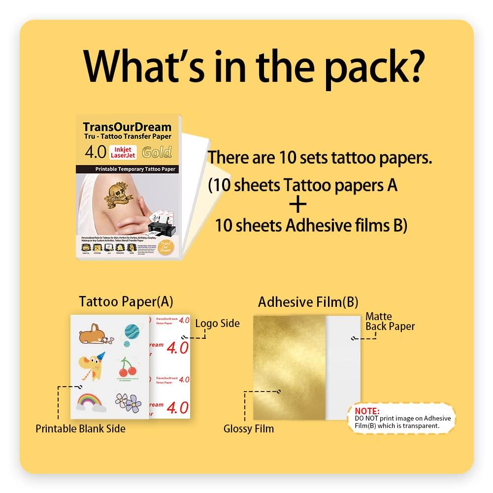 Gold Printable Temporary Tattoo Transfer Paper - 10 Sets A4 Size for ...