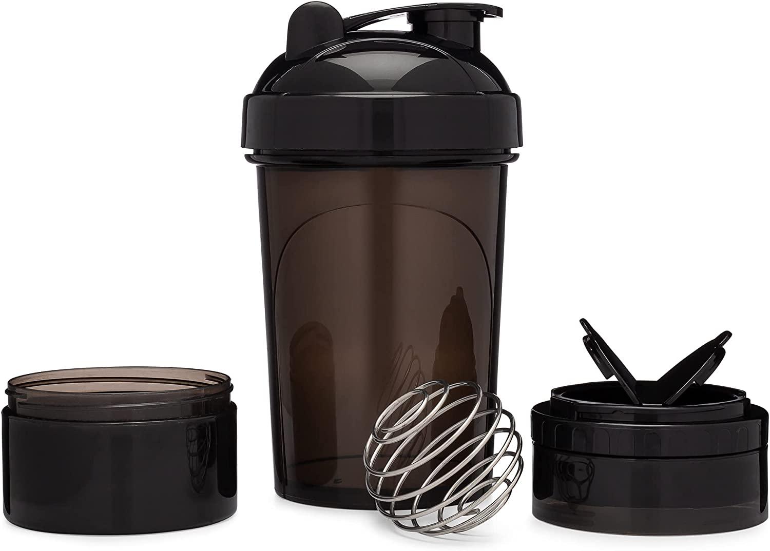 [2 Pack] 20 Ounce Shaker Bottle with Attachable Storage Compartments