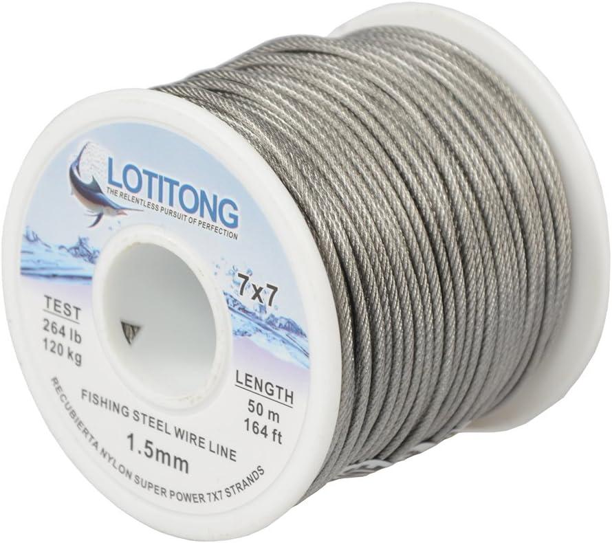 LOTITONG 50 Meters 264lb Fishing Steel Wire line 7x7 49 Strands Trace  Coating Wire Leader Coating Jigging Wire Lead Fish Jigging Line Fishing Wire  Stainless Steel Leader Wire 1.5mm