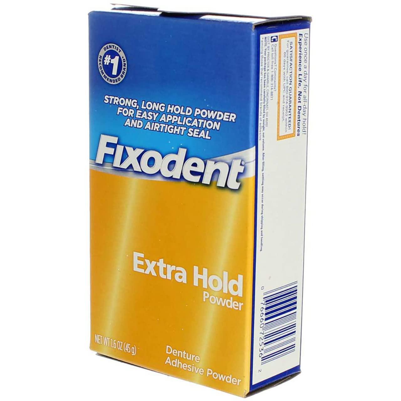 Fixodent Denture Adhesive Powder Extra Hold 1.6 oz Pack of 2