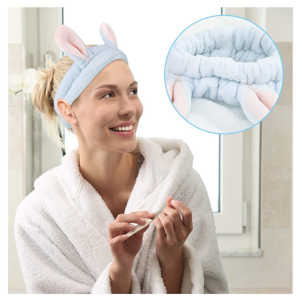 Luxspire 2 PACK Wash Headband, Bunny SPA Skin Care Hairlace, Soft Facial  Headband Head Wrap,Rabbit Ear Makeup Washing Face Shower Bath Bands Hair  Accessories,Easter Cosplay Costume, Pink & Blue