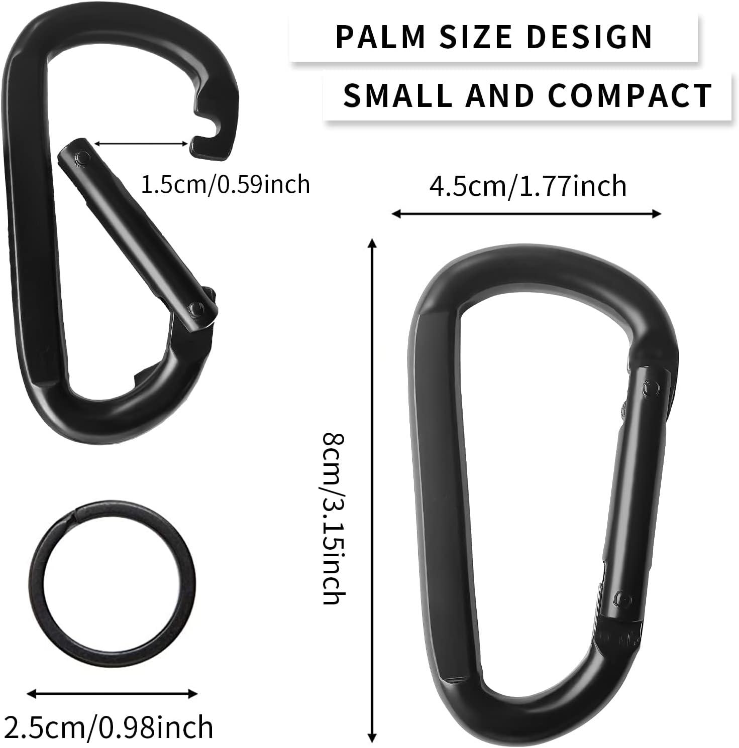 Carabiner Clip, 3 Heavy Duty Small Carabiner for Hammocks, Camping  Accessories, Hiking, Keychains, 880 lbs, Black 2