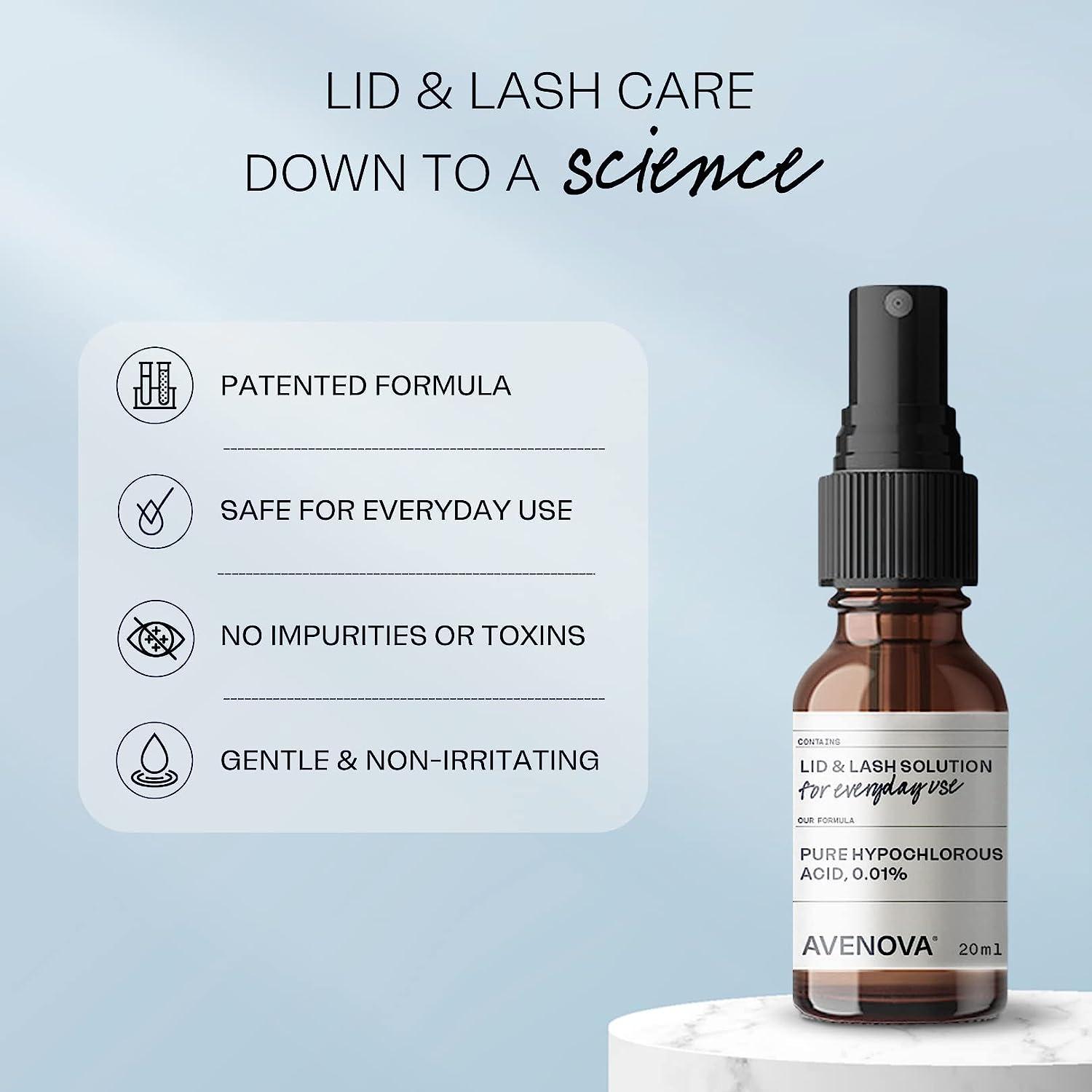 Avenova Eyelid and Lash Cleanser Spray with NovaWipes, Contains Pure Hypochlorous Acid to Give