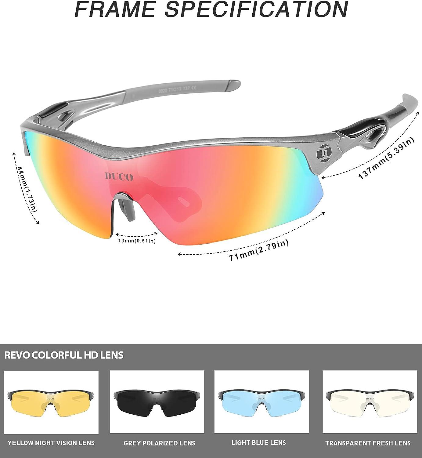 DUCO Polarized Sports Cycling Sunglasses for Men with 5 Interchangeable Lenses  for Running Golf Fishing Hiking Baseball Gunmetal