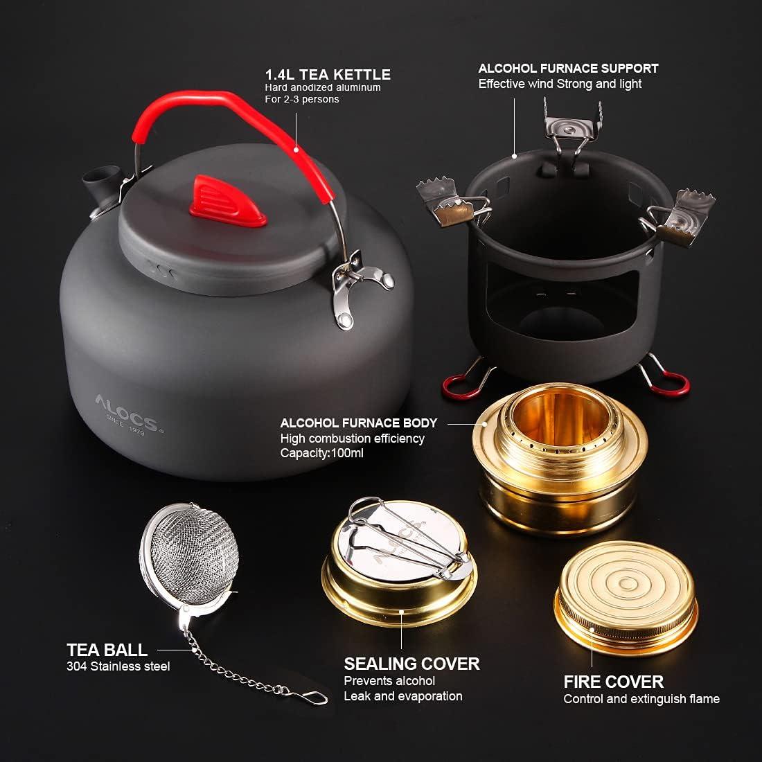 Alocs 1.3L Camping Kettle with Heat Exchanger Aluminum Portable Camping Tea  Kettle Compact Outdoor Hiking Picnic Camping Water Kettle Lightweight Teapot  Coffee Pot