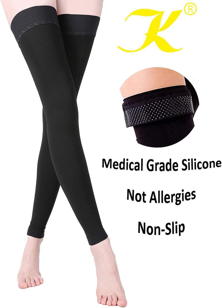 KEKING Footless Thigh High Compression Stockings 1520mmHg Black