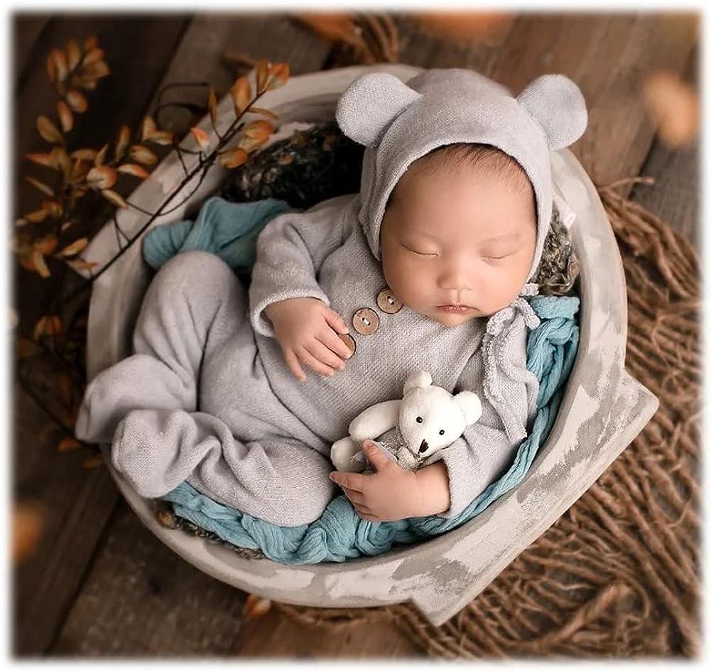 Zeroest Newborn Photography Outfit Baby Photoshoot Props Prince Infant  Photo Prop Bear Outfits New Born Boy Hat Clothes Set Light Blue