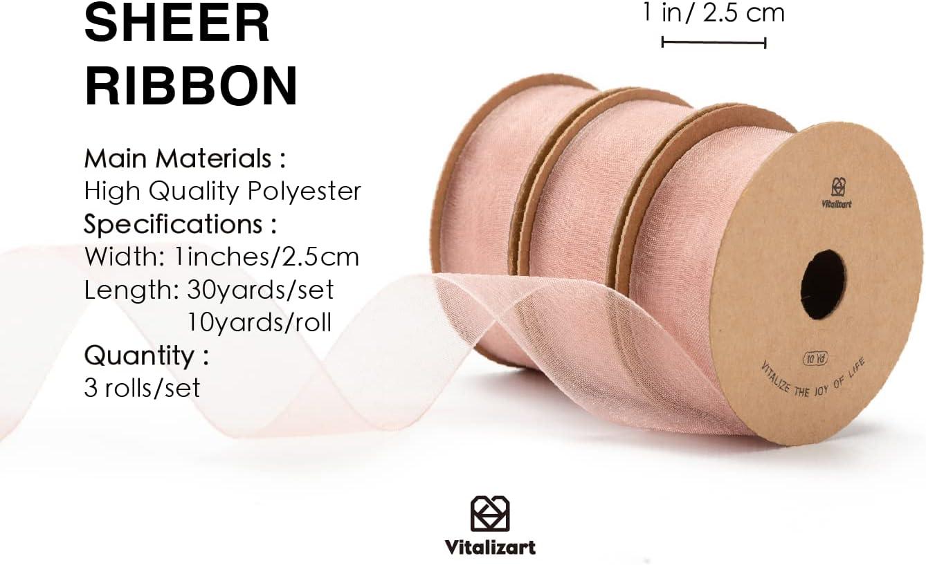 Vitalizart Rose Gold Ribbon Organza Sheer Ribbon 1 inch x 30Yd in