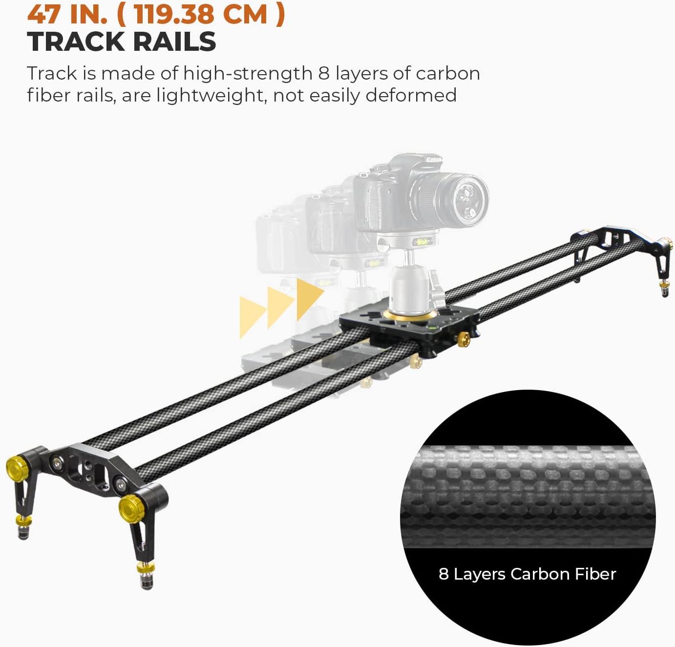 LimoStudio 47-inch DSLR Camera Slider Dolly Track, Video Stabilizer, Carbon  Fiber Rail System, High Precision Smooth Bearing Slide with Standard Mount  and Spirit Level, Photo Studio, AGG1982 47 in.