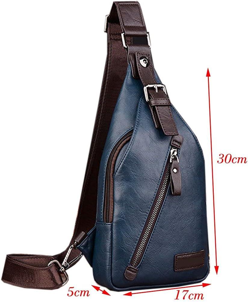 Leather Sling Bag Crossbody Backpack Daypack for Men Women Outdoor Travel  Camping Fishing Hunting Hiking Crossbody Shoulder Chest Pack #20blue(pu)