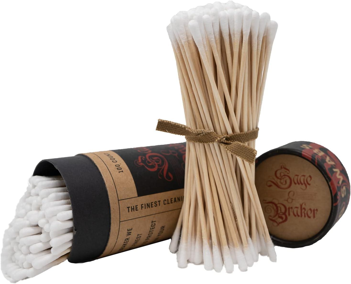 Firearm Cleaning SWABS by Sage & Braker, Made in The USA, 6" Wood and