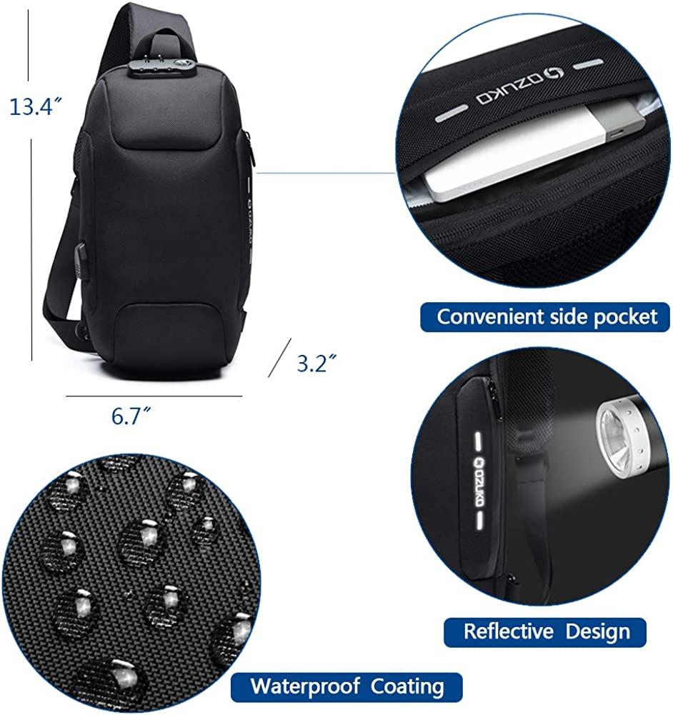 USB Charging Anti-theft Password Lock Shoulder Bag Waterproof  Wear-resistant Crossbody Bag Travel Messenger Pack Men's Chest Bag