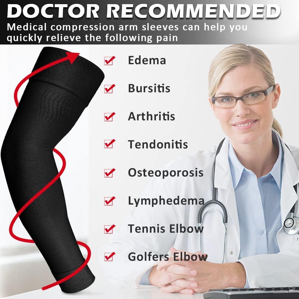 Ailaka Medical Compression Arm Sleeves for Men Women - 20-30 mmHg Lymphedema  Compression Sleeves Support for Arms Pain, Swelling, Edema, Post Surgery  Recovery, Tendonitis Black Medium(1 Pair)